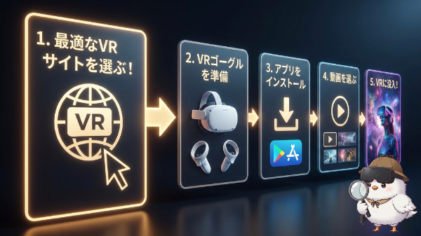 VR動画の始め方を5ステップで示した図解