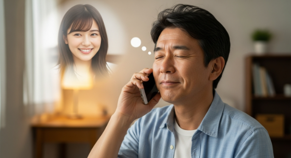 電話予約ができてホッとしているおじさん