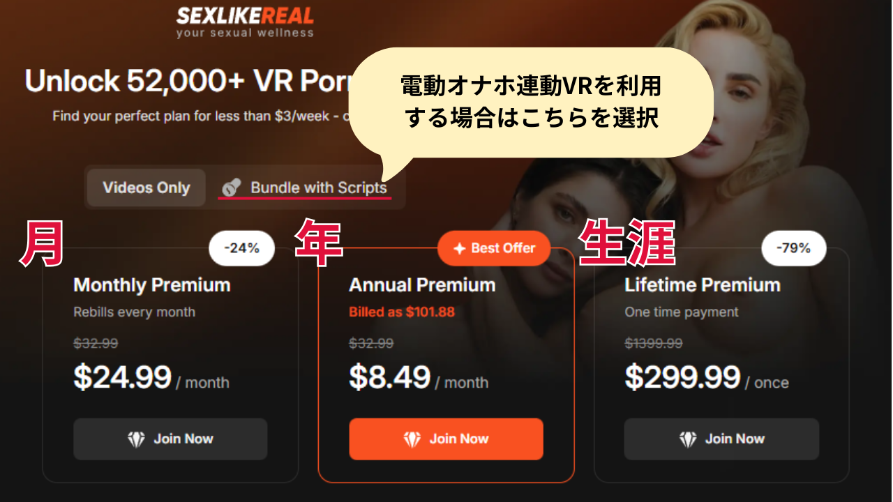 SexLikeRealの入会プラン選択ページ